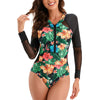 Women Print Long Sleeve One Piece Swimsuit Zipper Swimwear Bathing Suit Sexy Beach Wear Vintage Bodysuit Surfing Swim Suits