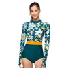 MUOLUX One Piece Swimwear Women Swimsuit 2024 bikini Floral Print Long Sleeves Rash Guard Surfing Monokini Bathing Suit Beach