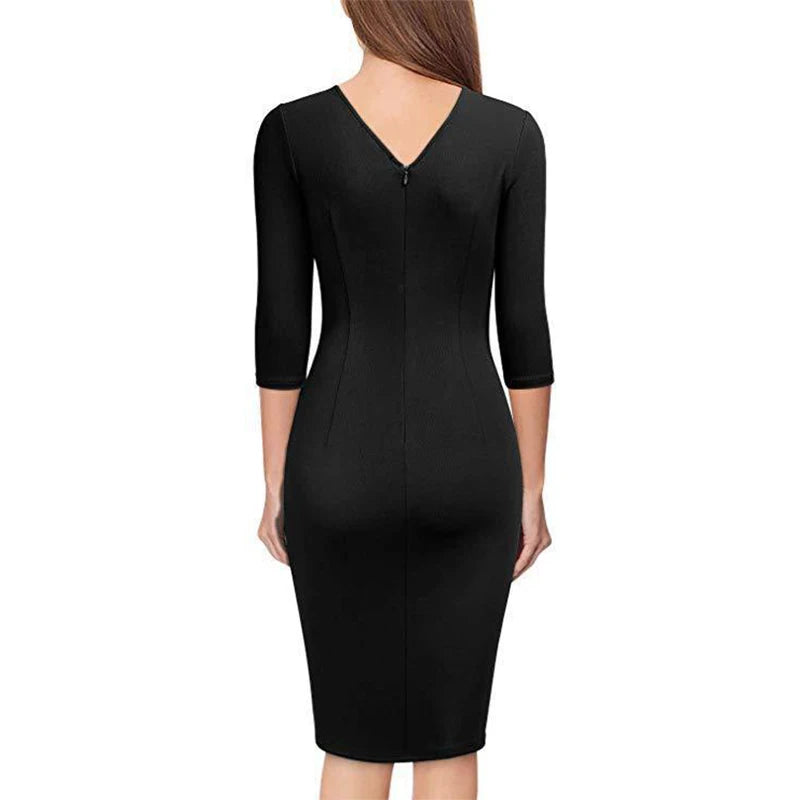 New Long Dresses Women Knee-length Elegant Fashion V Neck Long Sleeve Waistband Slim Fit Official Evening Banquet Hip Wrap Dress