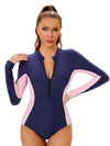 Surfing Suit Women One Piece Swimsuit Long Sleeve Conservative Bikini Sunscreen Sports Beach Vacation Zipper Swimwear 2025 New