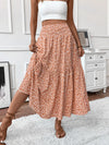 Women New Classic Printed Skirt Retro High Waist Long Skirt Casual Stylish Loose Beach Skirt Elegant Ladies Floral Pleated Skirt
