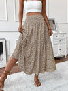 Women New Classic Printed Skirt Retro High Waist Long Skirt Casual Stylish Loose Beach Skirt Elegant Ladies Floral Pleated Skirt