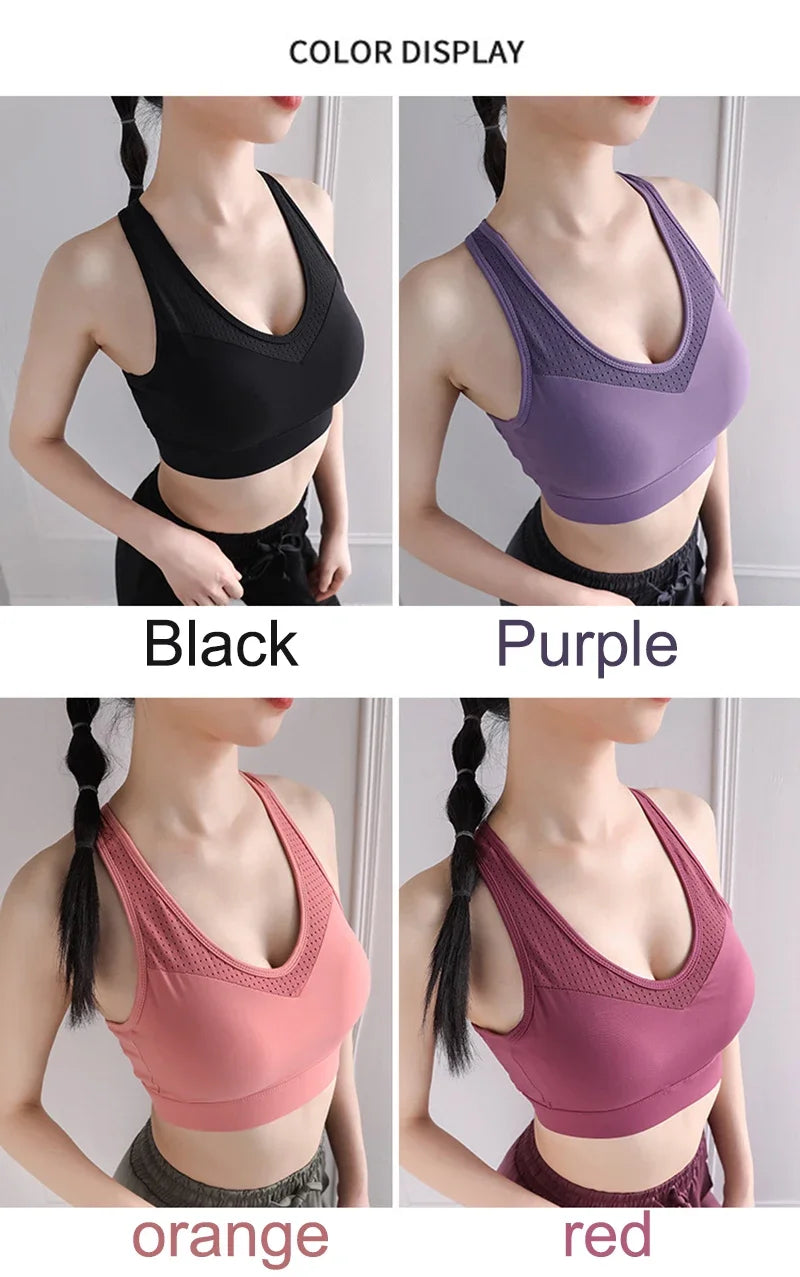 S-5XL Sports Top Yoga Bra Women Push Up Underwear BH Gym Shirt Fitness Breathable Sportswear Sports Bra  Crop Tank Top Plus Size