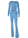 Women Fall 2 Piece Outfits Ribbed Knit Slim Fit Long Sleeve Zip Up Crop Jacket Skinny Flare Pants Loungewear Sets