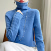 High Neck Hollow Wool Sweater Women Long Sleeved Solid Color Warm And Elegant Pullover For AutumnWinter 100% Merino Wool Jumper