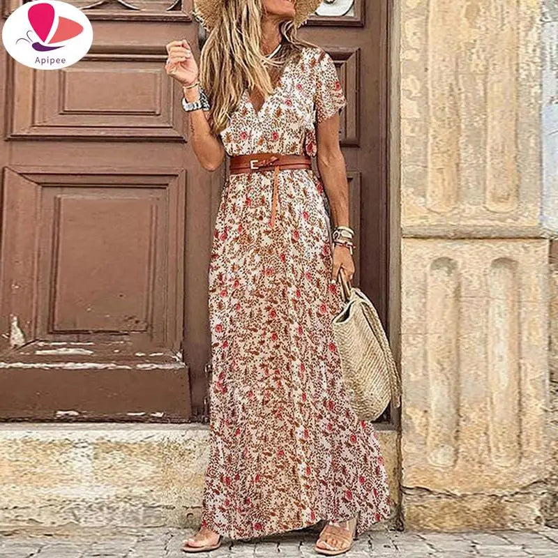 Vintage Paisley Print Long Dress