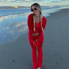 Vsstiar Women Casual Two Piece Set Long Sleeve Zip Up Hooded Crop Top High Waist Knitted Pants Fashion Solid Slim Matching Suits