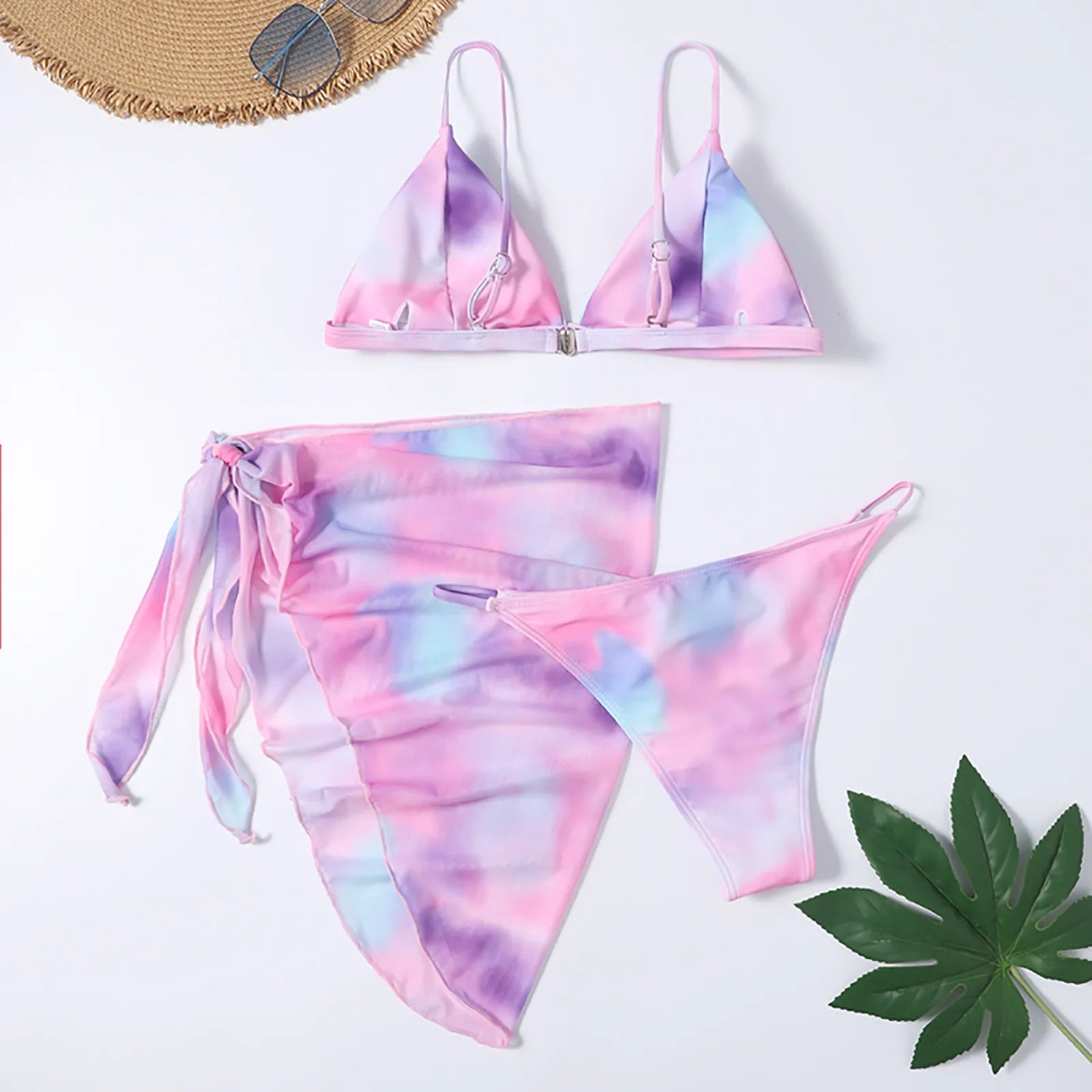 Cute Bikini Tops Swimsuits For Woman Bikini Mesh Style Skirt Women'S Waist High Three-Piece Split Tie-Dye Printed купальники