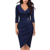 New Long Dresses Women Knee-length Elegant Fashion V Neck Long Sleeve Waistband Slim Fit Official Evening Banquet Hip Wrap Dress