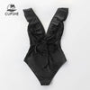 Ruffled V-neck Lace Up Monokini