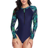 Women Print Long Sleeve One Piece Swimsuit Zipper Swimwear Bathing Suit Sexy Beach Wear Vintage Bodysuit Surfing Swim Suits