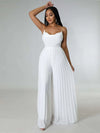 Summer Solid Pleated Wide Leg Jumpsuit