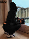 kliou Wild Casual Women Autumn 2 Piece Set New Matching Outfits Sporty Hooded Zip-up Crop Tops+Bandage Straight Pants Tracksuits