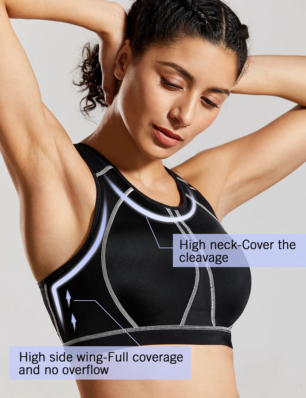 SYROKAN Women's High Impact Padded Supportive Wirefree Full Coverage Sports Bra Female New Top Bralette Underwear Athletic