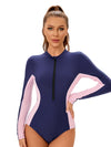 Surfing Suit Women One Piece Swimsuit Long Sleeve Conservative Bikini Sunscreen Sports Beach Vacation Zipper Swimwear 2025 New