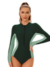 Surfing Suit Women One Piece Swimsuit Long Sleeve Conservative Bikini Sunscreen Sports Beach Vacation Zipper Swimwear 2025 New