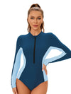 Surfing Suit Women One Piece Swimsuit Long Sleeve Conservative Bikini Sunscreen Sports Beach Vacation Zipper Swimwear 2025 New