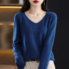 100% pure wool 2024 autumn and winter new cashmere sweater women's V-neck pullover fashion solid color long sleeve pullover