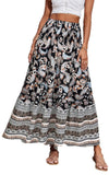 New Printed Swing Skirt Women's, Bohemian Casual High Waist Long Dress Beach Dress Spring Summer