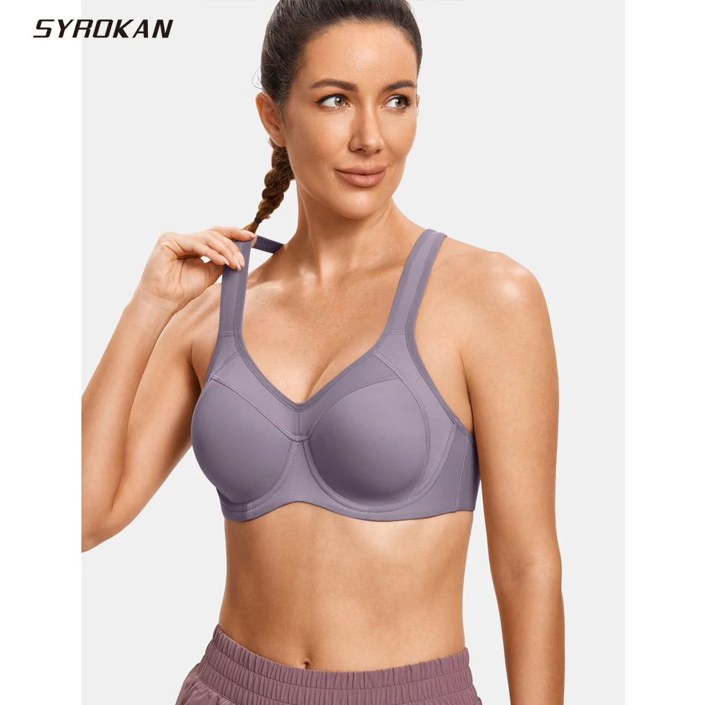 SYROKAN Sports Bra Women Push Up Full Support High Impact Racerback Lightly Lined Underwire 2023 New Undrwear Bras Shockproof