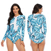 MUOLUX One Piece Swimwear Women Swimsuit 2024 bikini Floral Print Long Sleeves Rash Guard Surfing Monokini Bathing Suit Beach