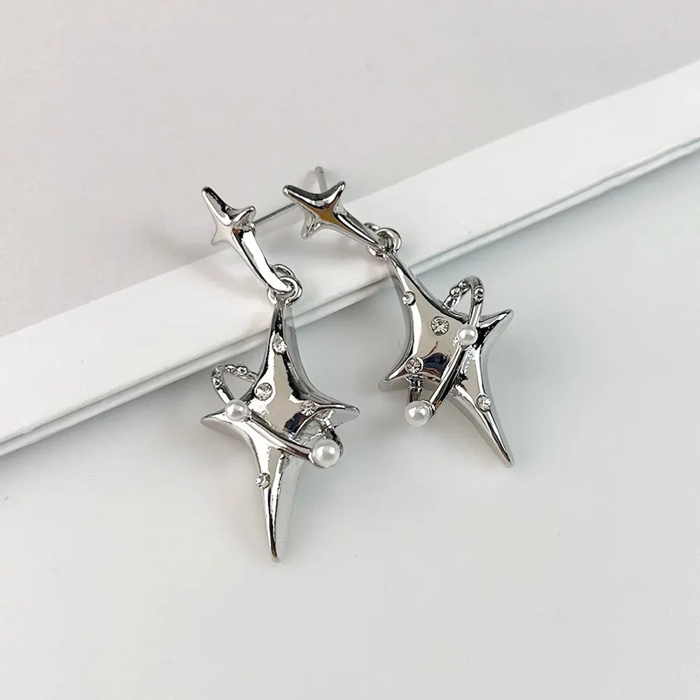 Exquisite Star Pearl Drop Dangle Earrings