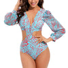 MUOLUX One Piece Swimwear Women Swimsuit 2024 bikini Floral Print Long Sleeves Rash Guard Surfing Monokini Bathing Suit Beach