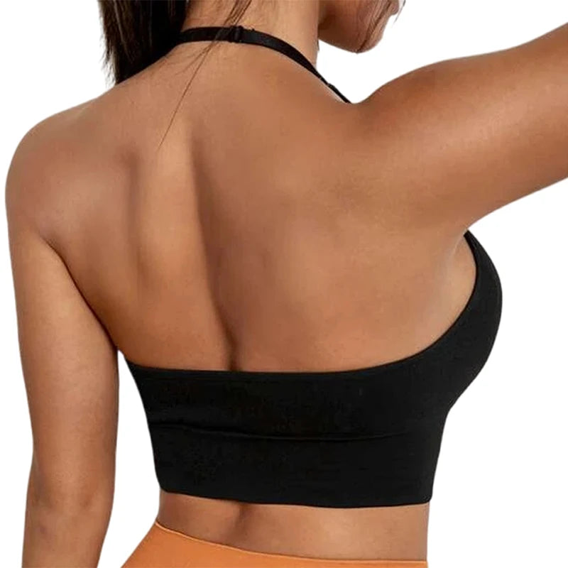 Solid Halter Backless Sport Bra