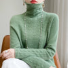 High Neck Hollow Wool Sweater Women Long Sleeved Solid Color Warm And Elegant Pullover For AutumnWinter 100% Merino Wool Jumper