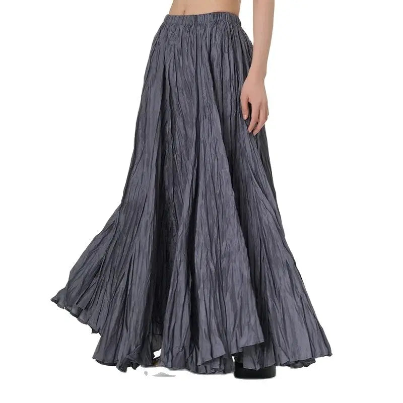 Elegant Drape Crumpled Skirts Women Summer Elastic Waist Big-Hem Long Skirts Large Size Loose Umbrella Skirts Female Streetwear