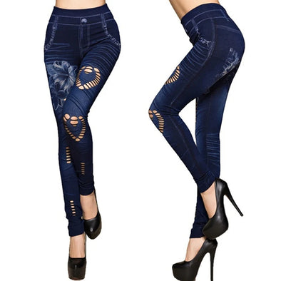 Hot Sexy Women Jean Skinny Jeggings Pants high waist leggings female print ankle-length Slim Legging Fitness