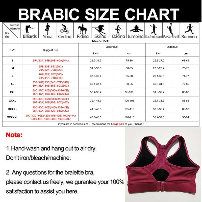 S-5XL Sports Top Yoga Bra Women Push Up Underwear BH Gym Shirt Fitness Breathable Sportswear Sports Bra  Crop Tank Top Plus Size