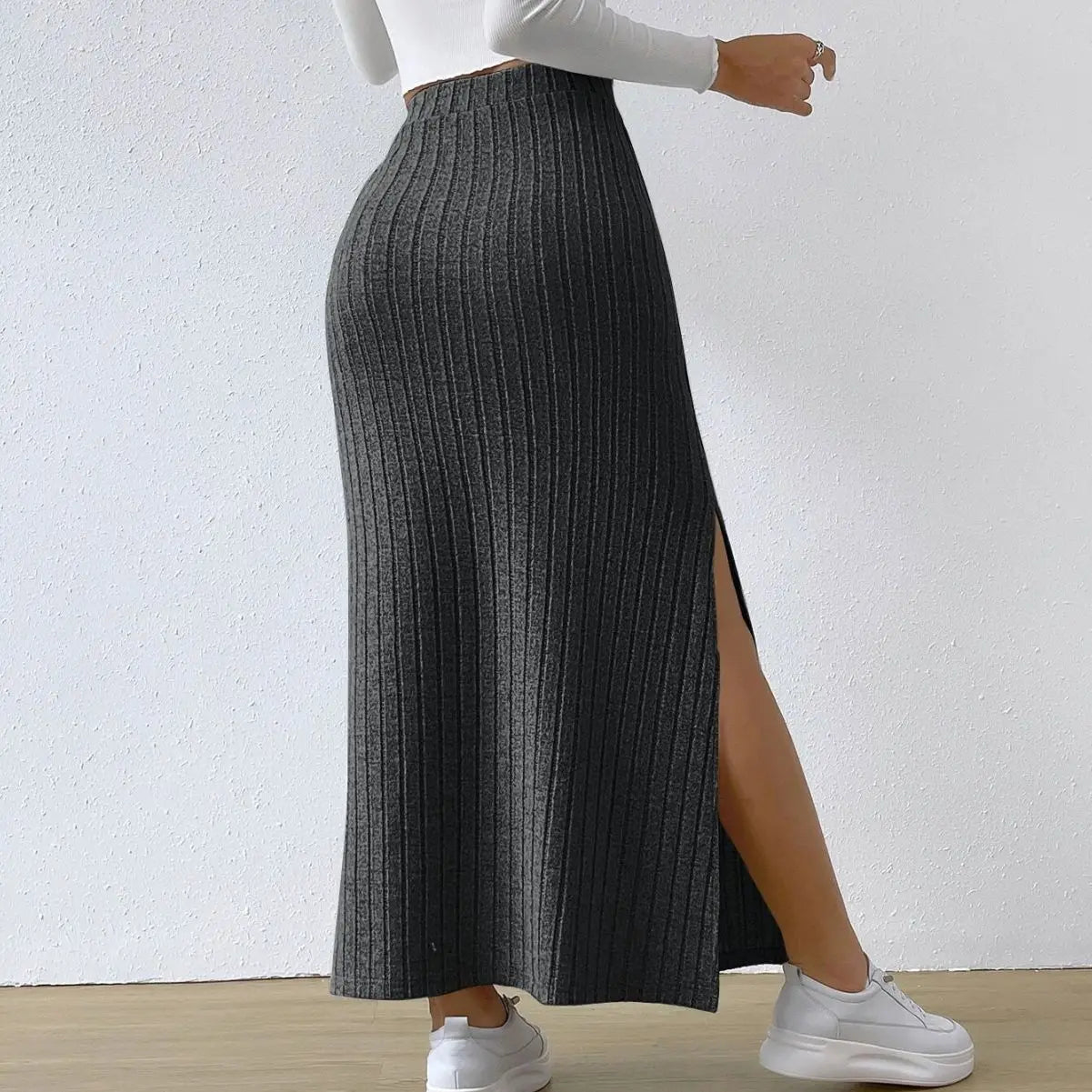 Spring Autumn Casual Women High Waist Skirt Sexy Knitted Side Slit Skirt Elegant Solid Office Long Skirts For Women Fashion 2024