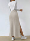 Spring Autumn Casual Women High Waist Skirt Sexy Knitted Side Slit Skirt Elegant Solid Office Long Skirts For Women Fashion 2024