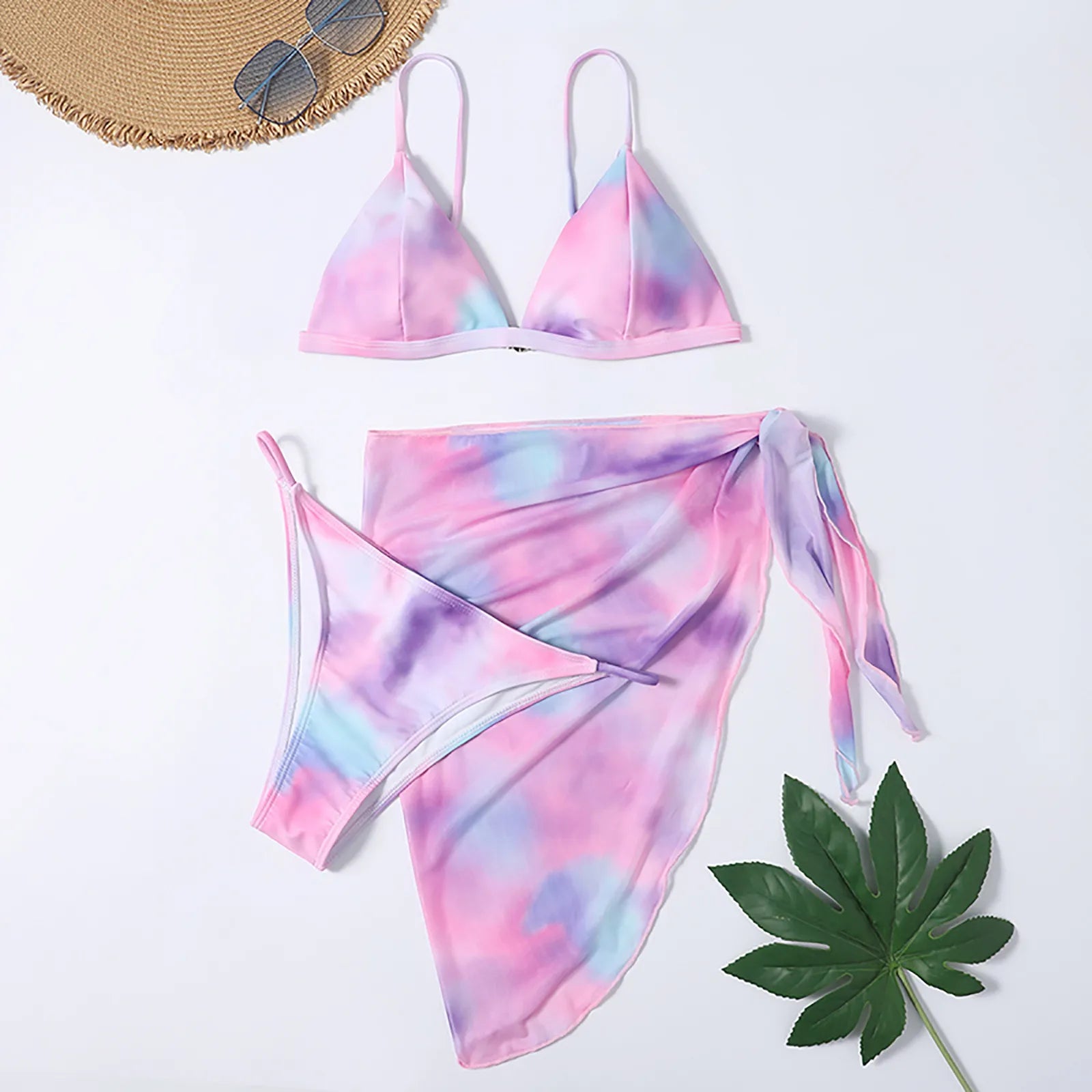 Cute Bikini Tops Swimsuits For Woman Bikini Mesh Style Skirt Women'S Waist High Three-Piece Split Tie-Dye Printed купальники