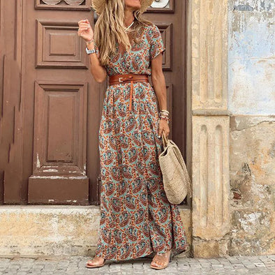 Vintage Paisley Print Long Dress