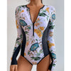 Summer Print Zipper One Piece Swimsuit Closed Long Sleeve Swimwear Sports Surfing Women's Swimming Bathing Suit Beach Bather