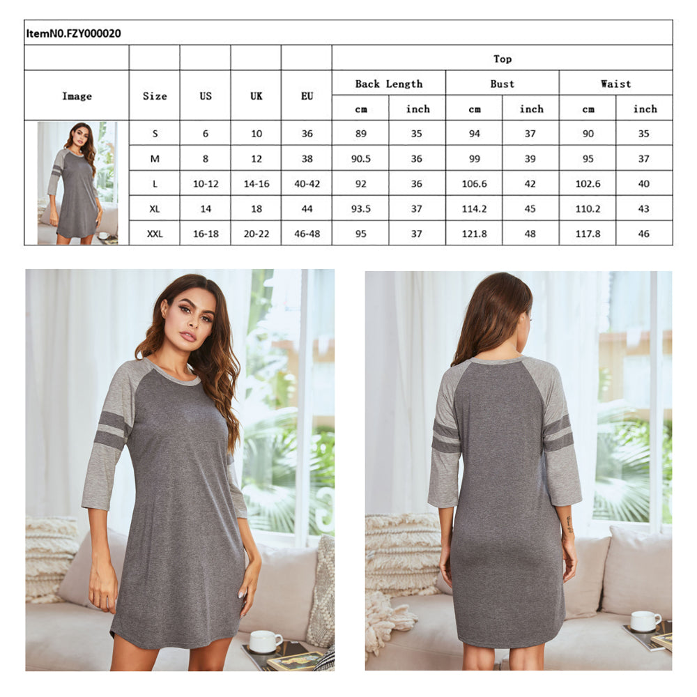 Polycotton Color Matching Women Nightgown 3/4 Sleeve Night Dress UK Size (XXL Size)