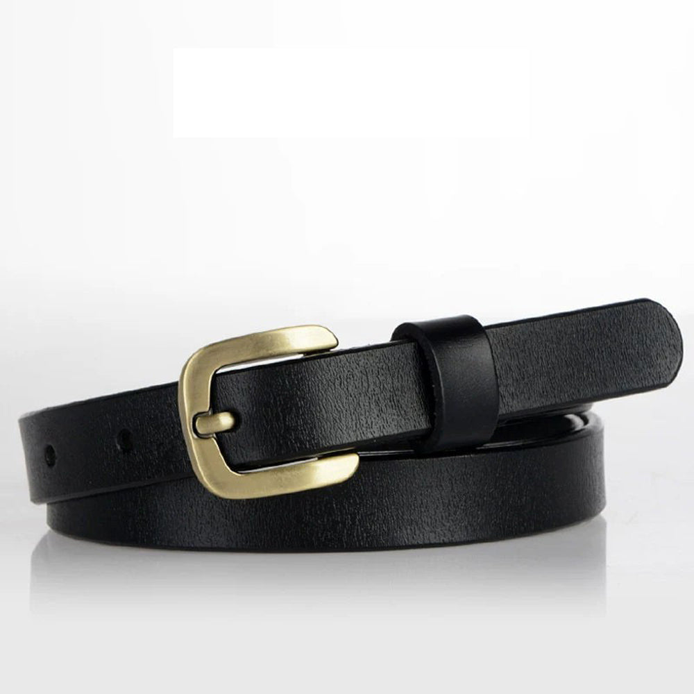 New Women's Belt Luxury Genuine Leather Belts For Women Female Gold Pin Buckle (Black)