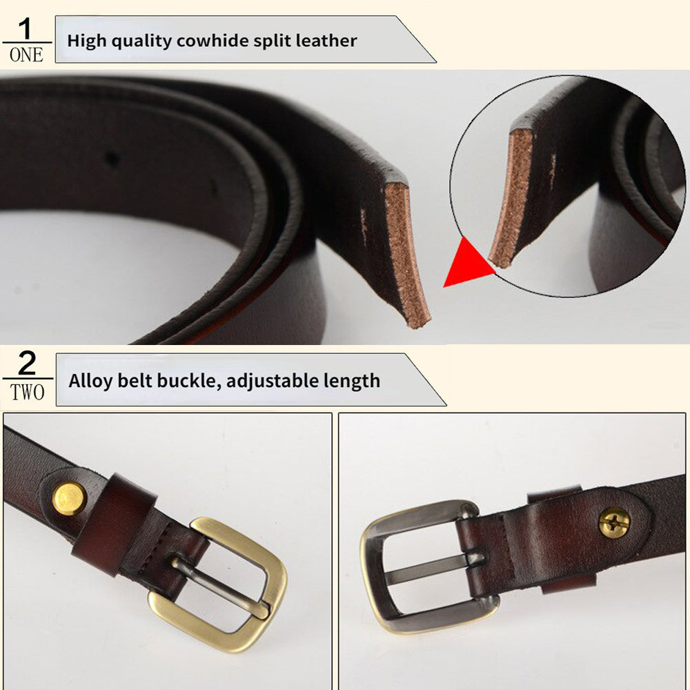 New Women's Belt Luxury Genuine Leather Belts For Women Female Gold Pin Buckle (Coffee)