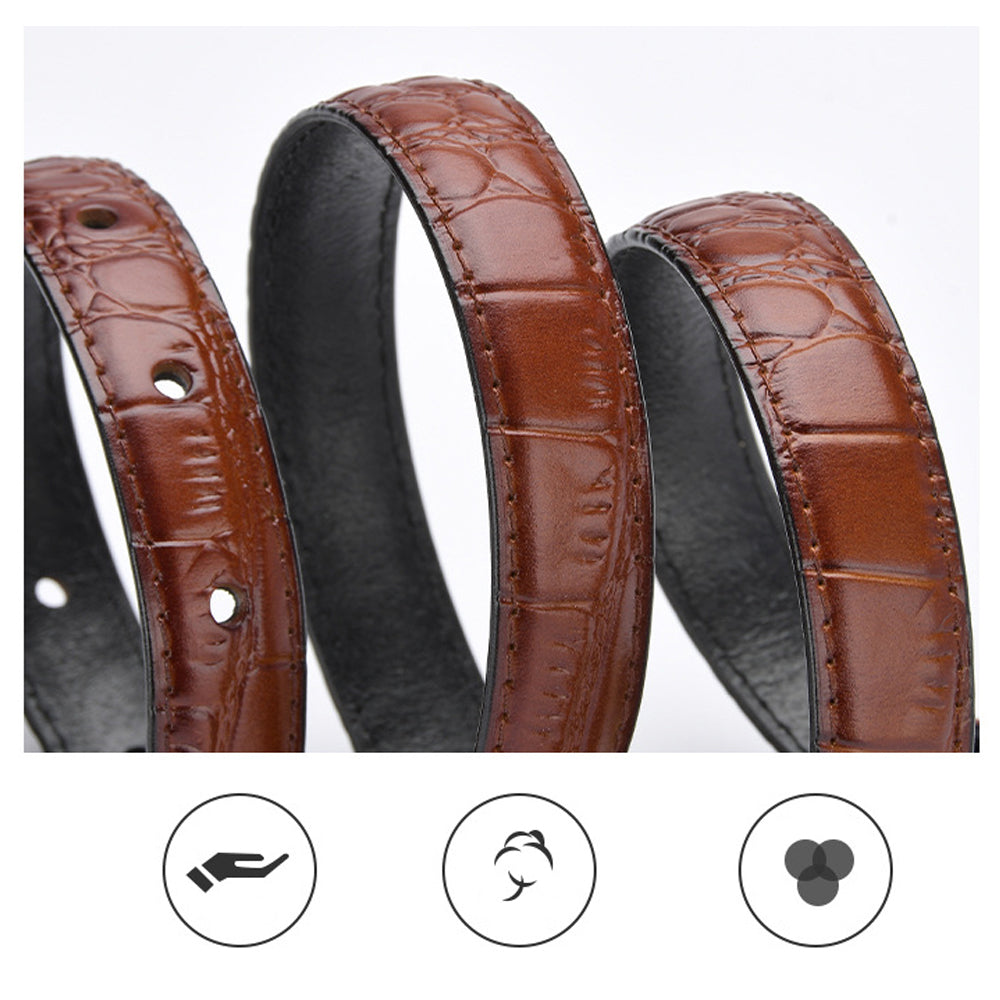 Genuine leather with Crocodile pattern pin buckle thin belt jeans belt for women (Light Brown)