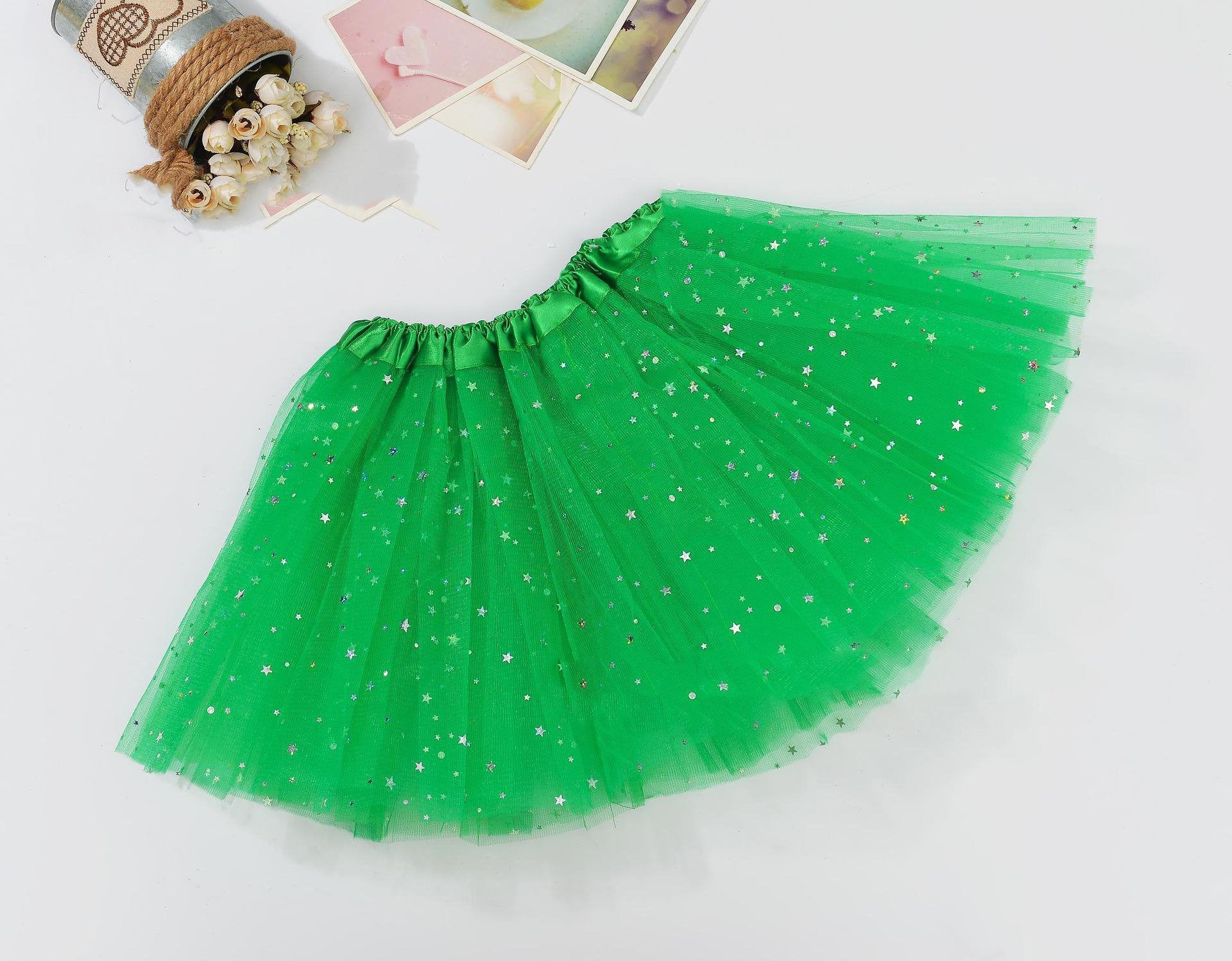 Sequin Tulle Tutu Skirt Ballet Kids Princess Dressup Party Baby Girls Dance Wear, Green, Adults