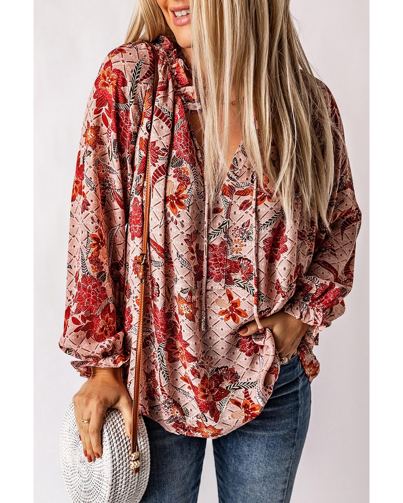 Azura Exchange Printed Split V Neck Blouse - M