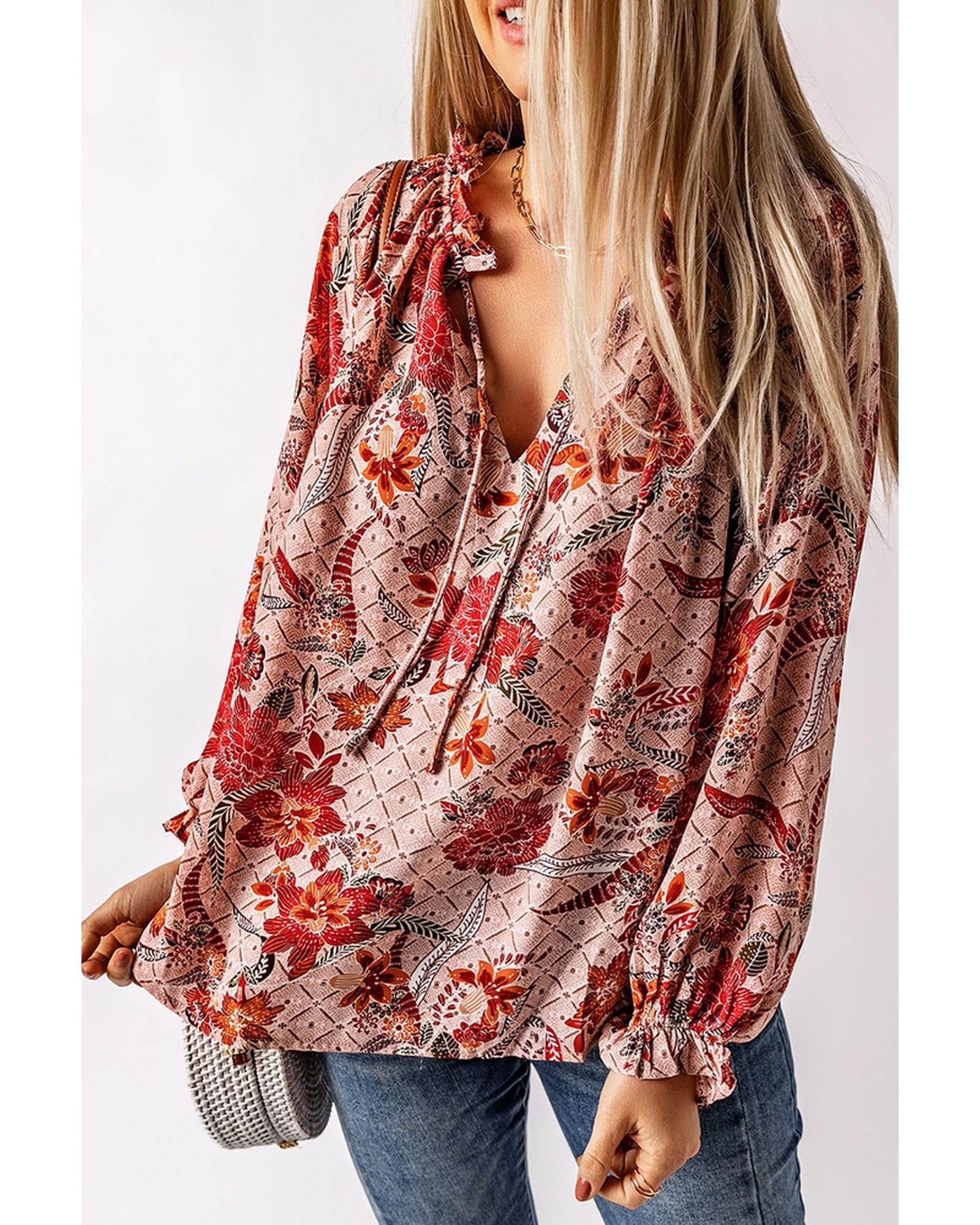 Azura Exchange Printed Split V Neck Blouse - M