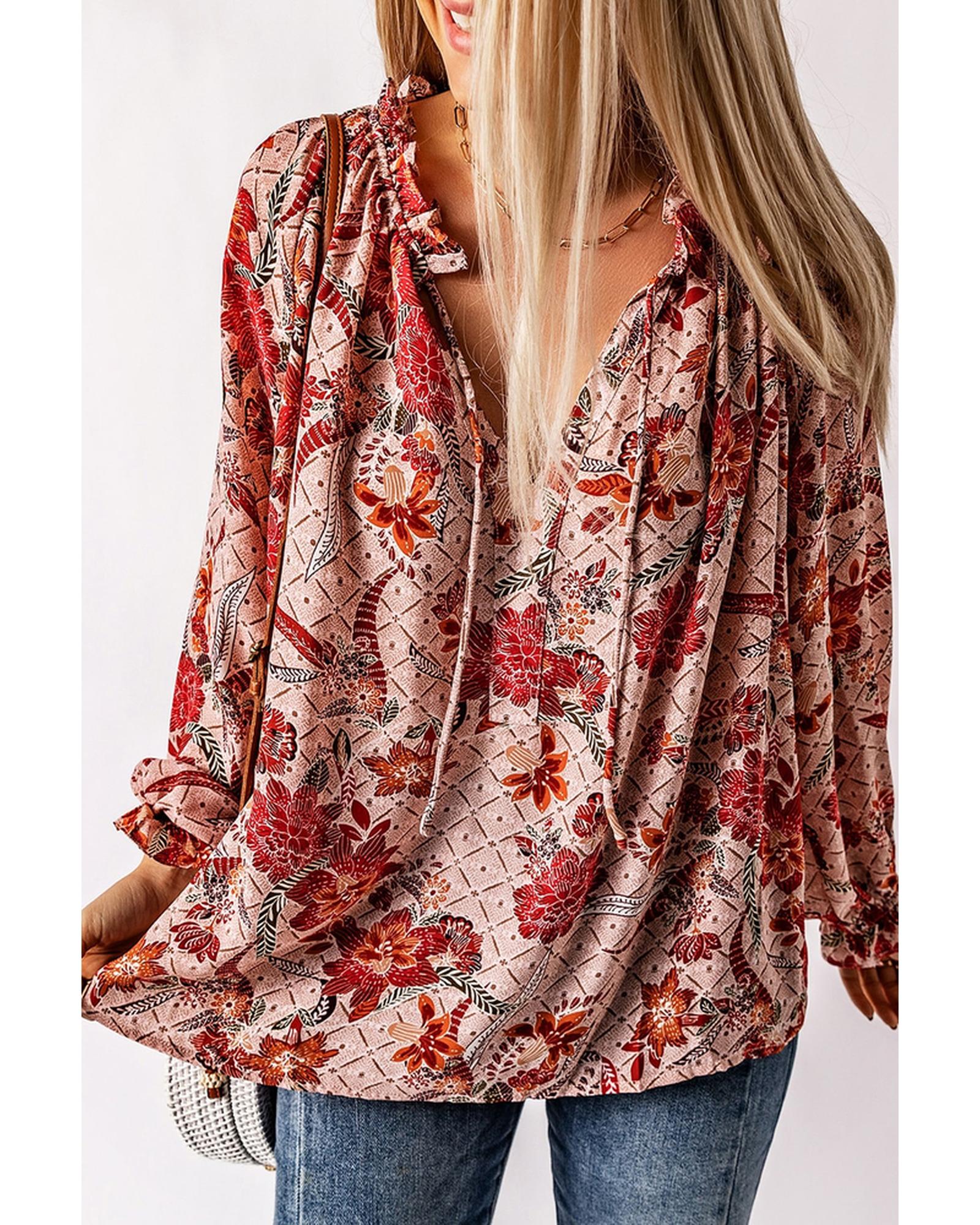 Azura Exchange Printed Split V Neck Blouse - XL