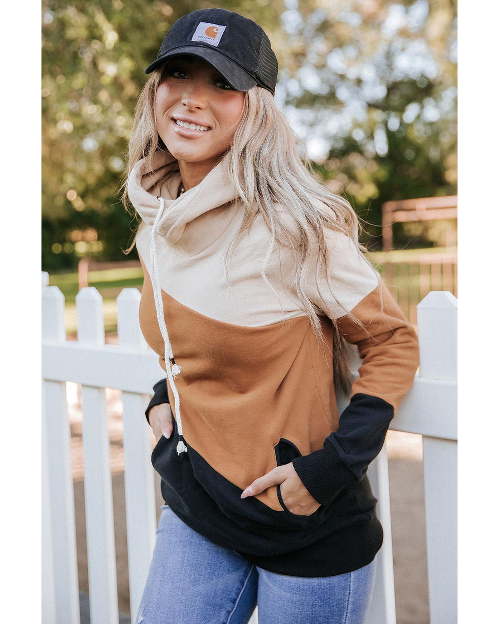 Azura Exchange Cozy Colorblock Hoodie with Side Pockets - L