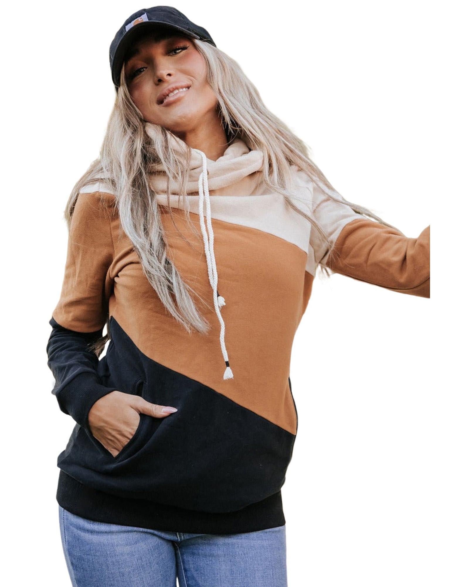 Azura Exchange Cozy Colorblock Hoodie with Side Pockets - L