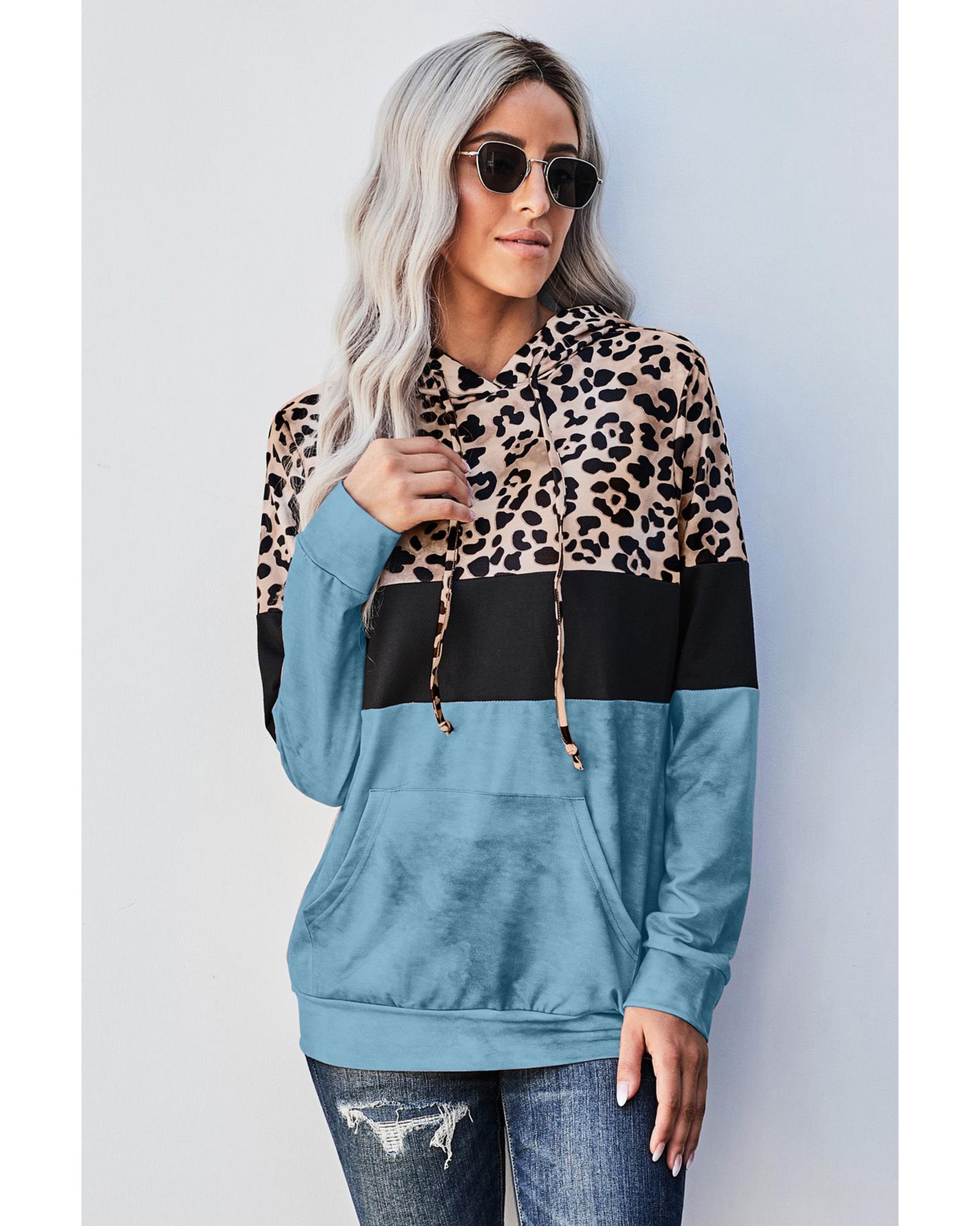 Azura Exchange Leopard Colorblock Hoodie - L