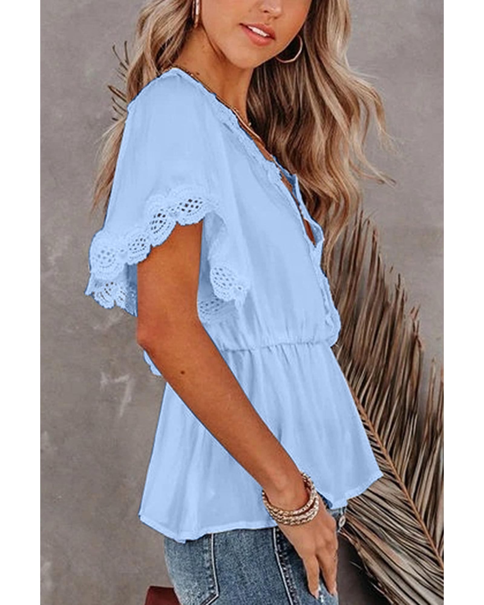 Azura Exchange Lace Splicing V Neck Blouse - S