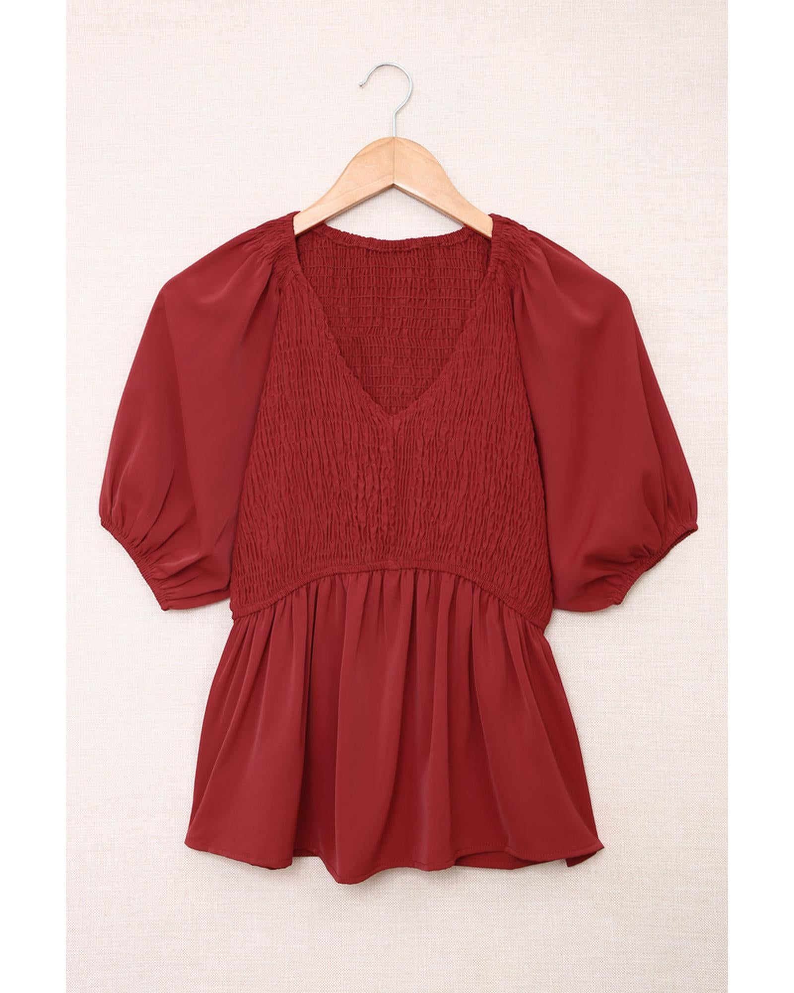 Azura Exchange Puff Sleeve Smocked Top - M